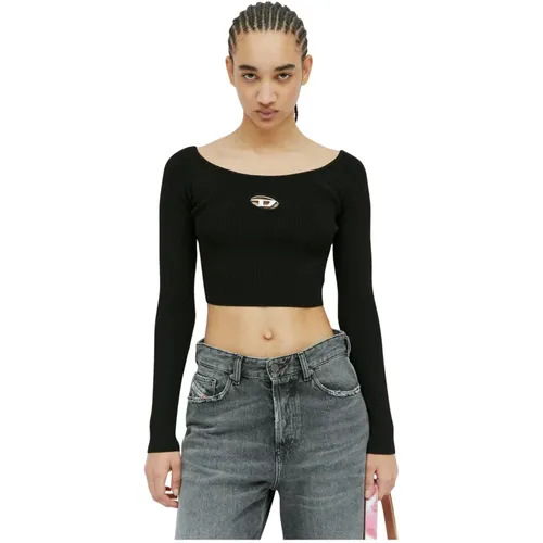 Rib Knit Crop Top with Logo , female, Sizes: L, M, S - Diesel - Modalova