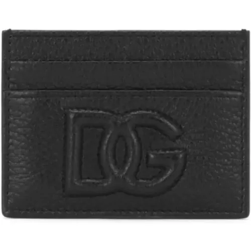 Wallets & Cardholders, male, , Size: ONE SIZE Grained Leather Card Holder - Dolce & Gabbana - Modalova