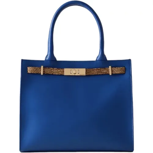 Leather Medium Shopping Bag with Suede Insert , female, Sizes: ONE SIZE - Borbonese - Modalova
