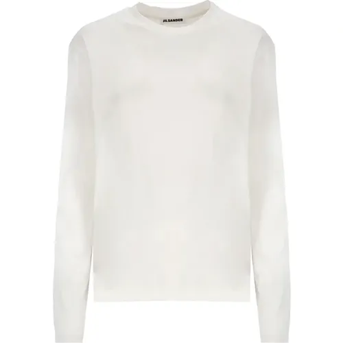 Weiße Baumwoll-T-Shirt mit Rundhalsausschnitt und Langen Ärmeln , Damen, Größe: 2XL - Jil Sander - Modalova