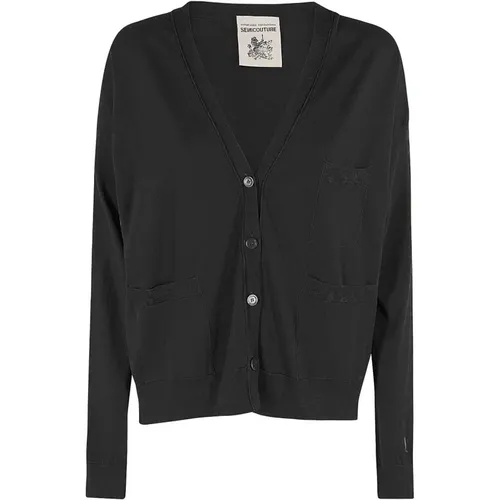 V-Neck Cotton Cardigan Sweater , female, Sizes: M, S - Semicouture - Modalova