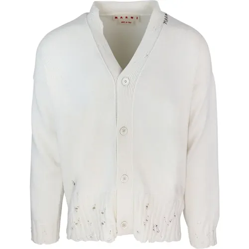 Destroyed Cotton Cardigan Sweaters , male, Sizes: XL, L - Marni - Modalova