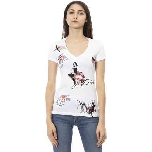 Casual V-Ausschnitt T-Shirt mit Frontdruck - Trussardi - Modalova