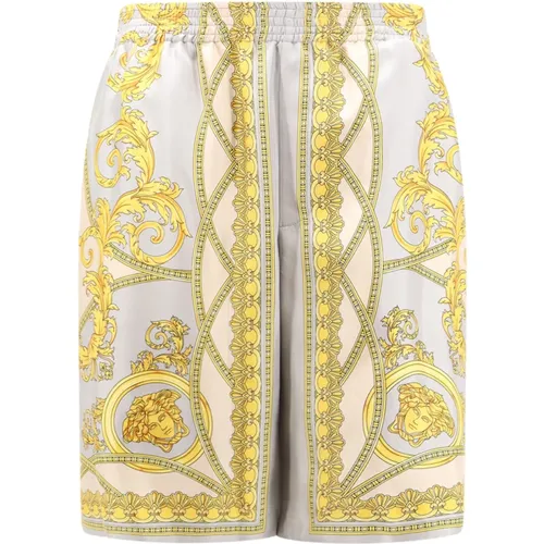 Casual Shorts, male, , Size: S Silk Gold Shorts Elastic Waistband Italy - Versace - Modalova