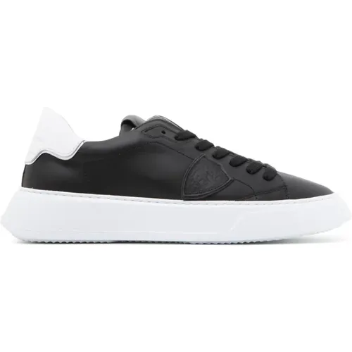 Schwarze und weiße Leder-Low-Top-Sneakers - Philippe Model - Modalova