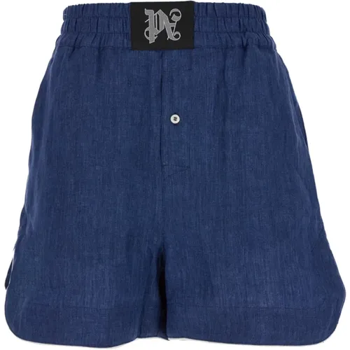 Short Shorts,Blaue Logo-Patch-Shorts - Palm Angels - Modalova