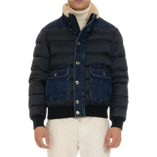 Winter Jackets, male, , Size: 2XL Puffer Bomber with Denim Details - Moorer - Modalova