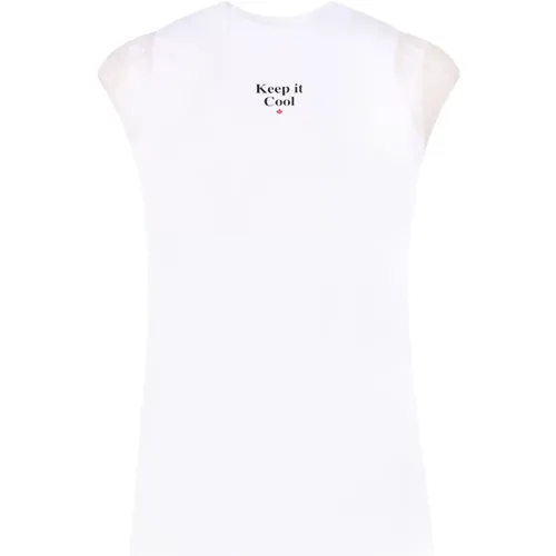 Weißes ärmelloses Baumwoll-T-Shirt mit Frontaldruck - Dsquared2 - Modalova