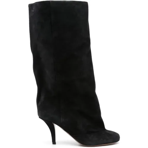 Schwarze Wildleder Stiletto Stiefel bis zur Mitte der Wade - Paris Texas - Modalova