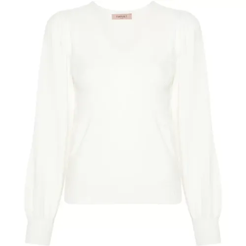 Perforierte V-Ausschnitt Pullover , Damen, Größe: XS - Twinset - Modalova