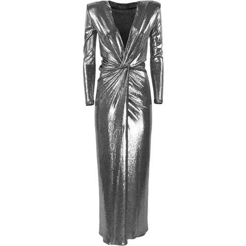 Long Sleeve Lurex Dress with Silver Str Choker , female, Sizes: XS - Simona Corsellini - Modalova