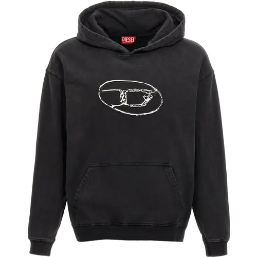 Hoodies, male, , Size: L Cotton Sweater with Logo Print - Diesel - Modalova