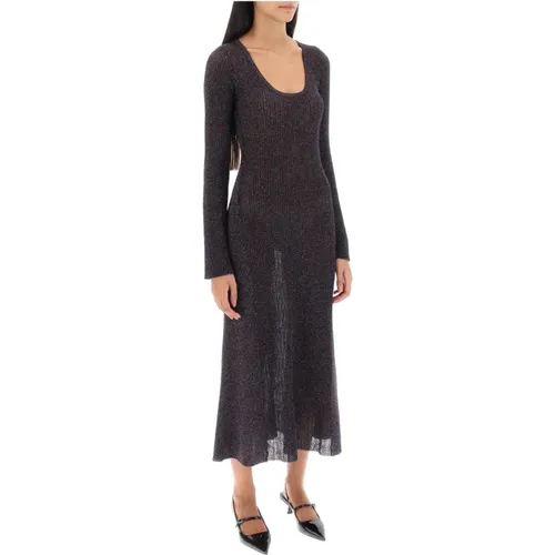Lurex-Knit Flared Sleeve Midi Dress , female, Sizes: S - Ganni - Modalova