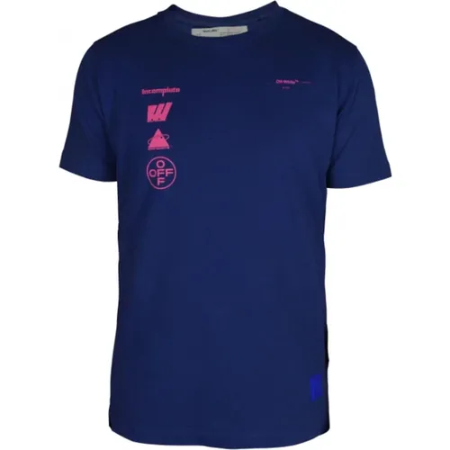Blaues T-Shirt mit kurzen Ärmeln und Mariana De Silva-Druck , Herren, Größe: XS - Off White - Modalova