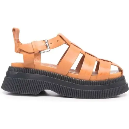 Leather Caged Sandals with Flatform Sole , female, Sizes: 7 UK - Ganni - Modalova