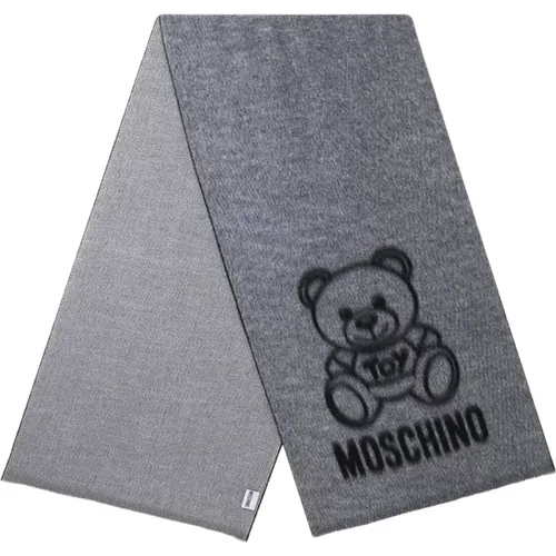 Gray Wool Scarf with Logo Embroidery , unisex, Sizes: ONE SIZE - Moschino - Modalova