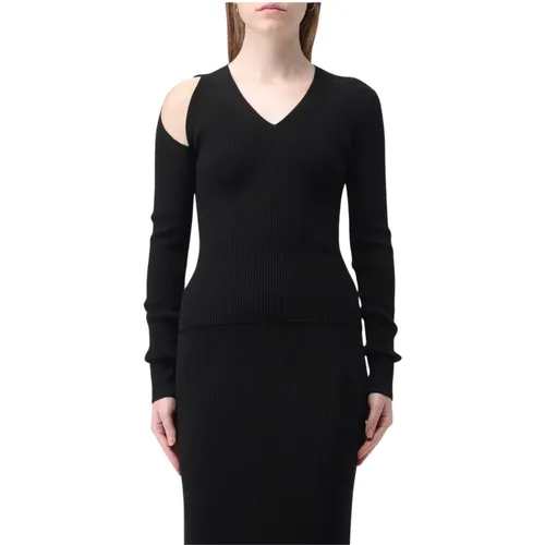 V-neck Knitwear, female, , Size: S Ribbed Knit Cutout Sweater Dress - alexander mcqueen - Modalova