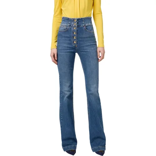 Hochtaillierte Flared Denim Jeans - Elisabetta Franchi - Modalova