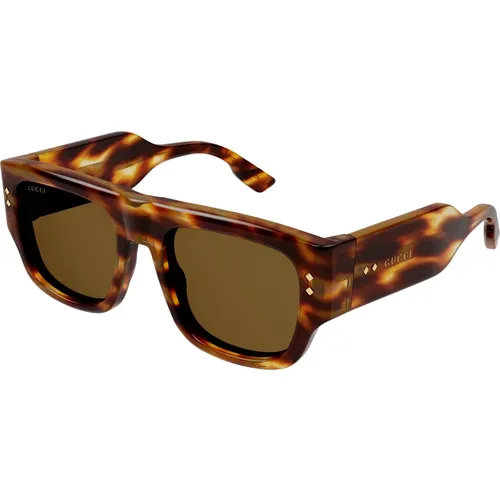 Gestreifte Havana Sonnenbrille,Sunglasses,Schwarze/Graue Sonnenbrille - Gucci - Modalova