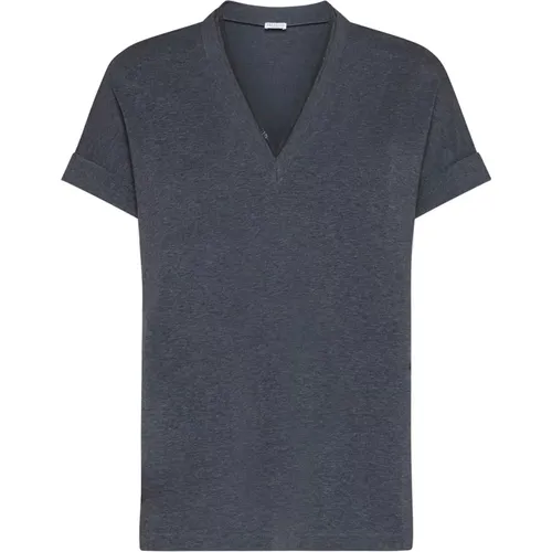 Graue T-Shirts und Polos , Damen, Größe: L - BRUNELLO CUCINELLI - Modalova