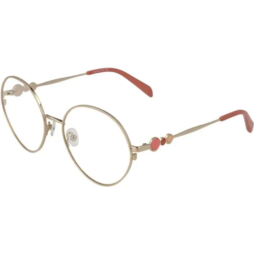 Glasses, female, , Size: ONE SIZE Gold Round Metal Optical Frames Women - EMILIO PUCCI - Modalova