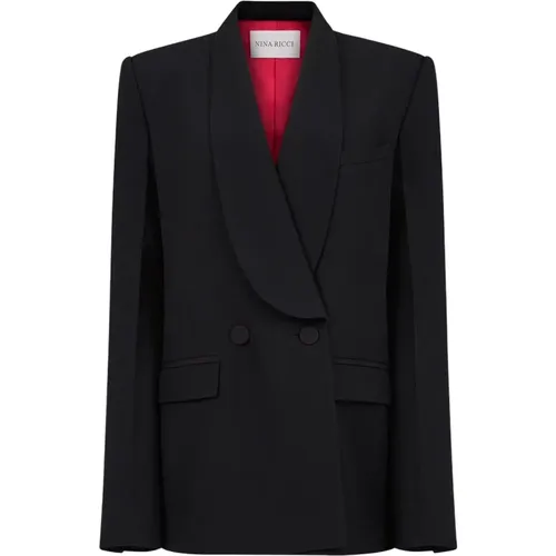 Schwarzer Blazer mit Schalkragen , Damen, Größe: 2XL - Nina Ricci - Modalova