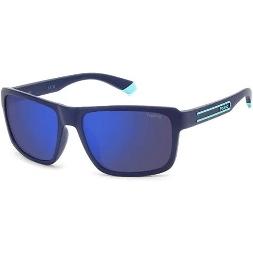 Blau Verspiegelte Sonnenbrille Matt Blauer Rahmen , Herren, Größe: 58 MM - Polaroid - Modalova