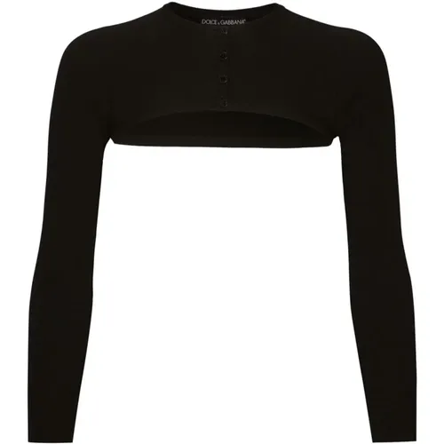 Schwarze Sweaters mit Rundhalsschnitt und Langen Ärmeln , Damen, Größe: S - Dolce & Gabbana - Modalova