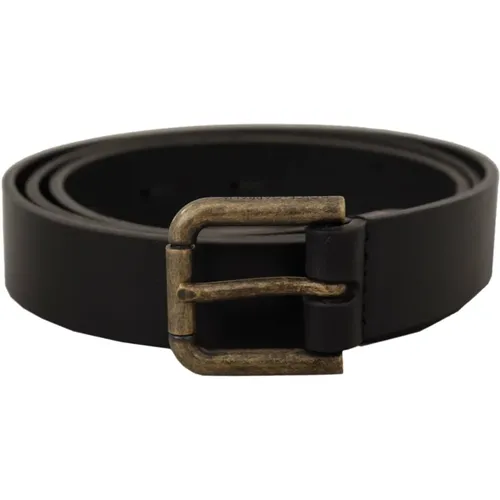 Belts, male, , Size: 90 CM Leather Logo Belt with Brass Buckle - Dolce & Gabbana - Modalova