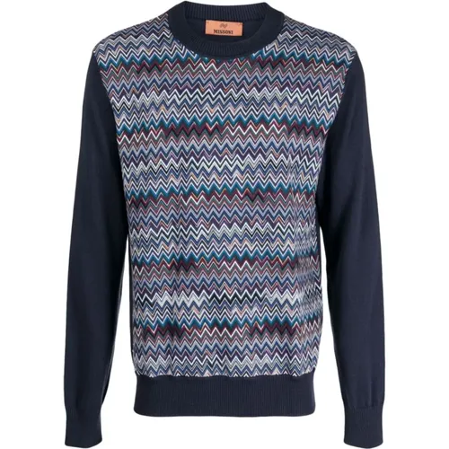 Round-neck Knitwear, male, , Size: L Navy Base Sweater - Missoni - Modalova