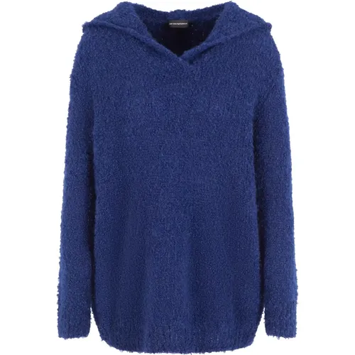 Blaue Bouclé Kapuzenpullover , Damen, Größe: XS - Emporio Armani - Modalova