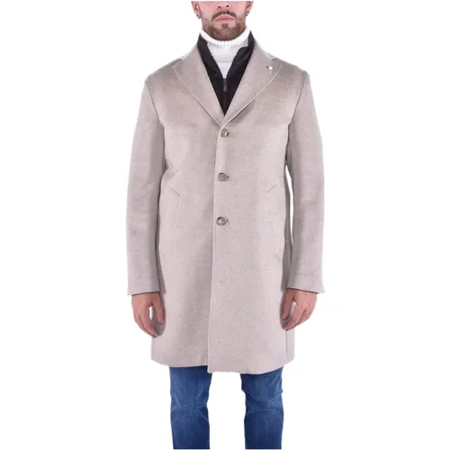 Single-Breasted Coats, male, , Size: M Regular Tailored Coat with Detachable Chest Piece - Luigi Bianchi Mantova - Modalova