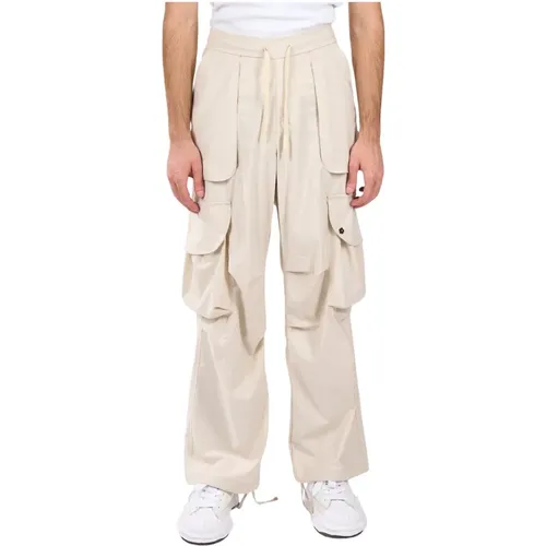 Wide Trousers, male, , Size: M Flannel cargo pants with elastic waist - A Paper Kid - Modalova