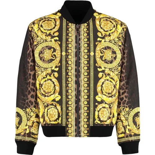 Bomber Jackets, male, , Size: L Reversible bomber jacket with ribbed edges - Versace - Modalova