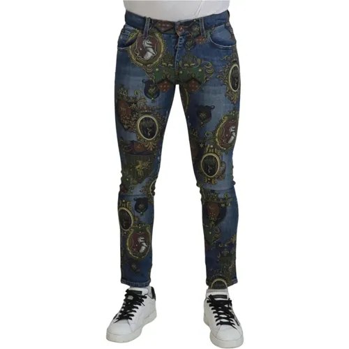 Medal Print Slim Fit Jeans , male, Sizes: S, XS - Dolce & Gabbana - Modalova