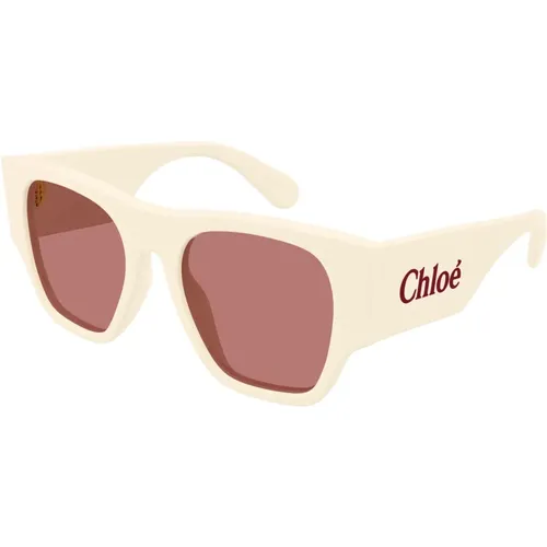 Sunglasses, female, , Size: 53 MM Ivory/Red Sunglasses - Chloé - Modalova