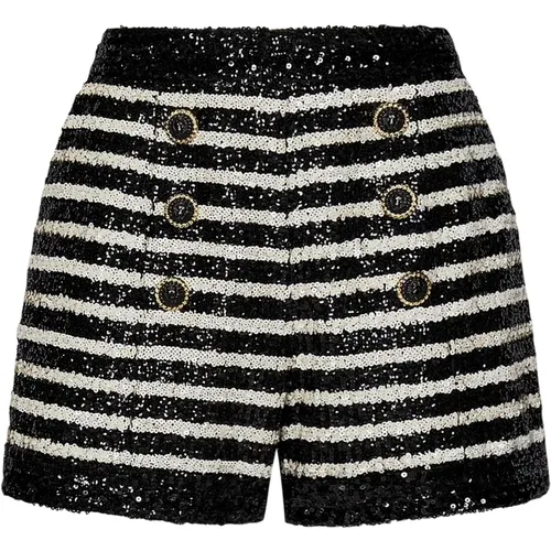 Short Shorts, female, , Size: XS Black Sequin Striped Shorts - Balmain - Modalova