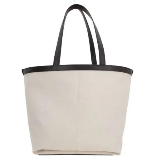 Natural Canvas Tote Bag with Dark Brown Leather Trim , female, Sizes: ONE SIZE - Bottega Veneta - Modalova