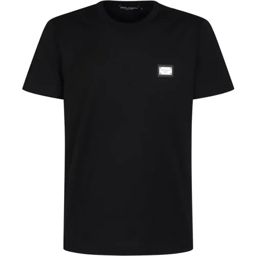 Logo-Plakette T-Shirt Schwarz Baumwolle Italien , Herren, Größe: 3XL - Dolce & Gabbana - Modalova