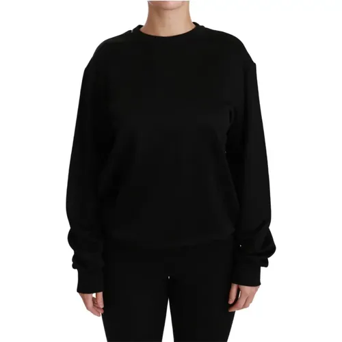 Schwarzer Baumwoll-Crewneck-Pullover , Damen, Größe: 2XS - Dolce & Gabbana - Modalova