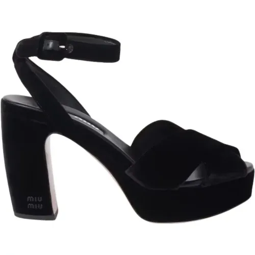 Velvet Sandals with Curved Heel , female, Sizes: 6 UK, 7 1/2 UK, 5 1/2 UK, 5 UK, 3 UK, 4 1/2 UK, 4 UK - Miu Miu - Modalova