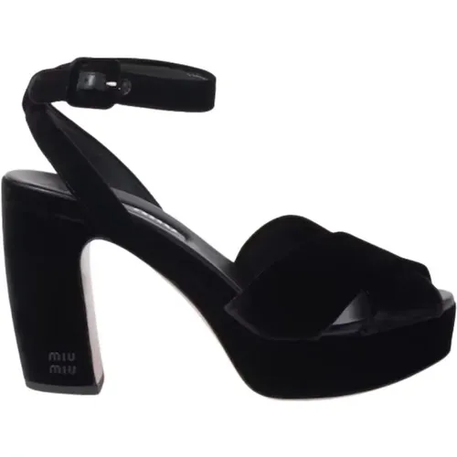 Velvet Sandals with Curved Heel , female, Sizes: 6 UK, 7 1/2 UK, 5 UK, 3 UK - Miu Miu - Modalova