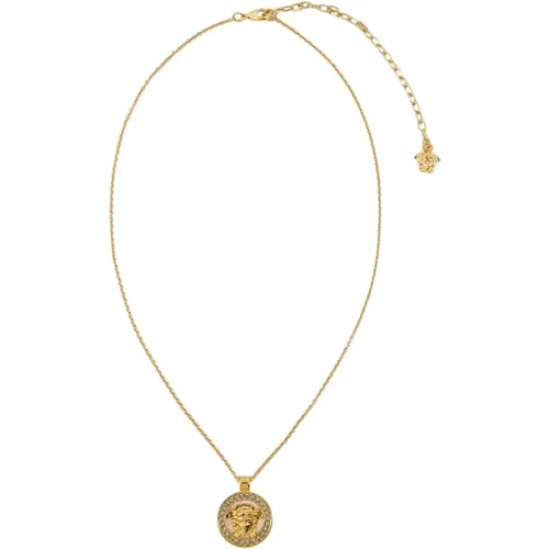 Necklaces, female, , Size: ONE SIZE Gold Metal Necklace with Strass - Versace - Modalova