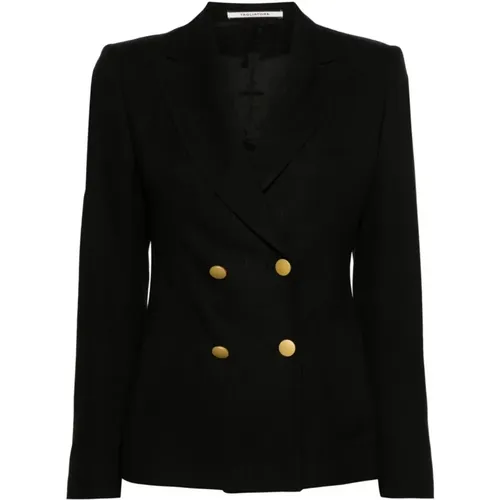 Schwarze Doppelreihige Jacke mit Spitzrevers , Damen, Größe: L - Tagliatore - Modalova