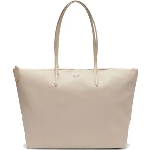 Tote Bags, female, , Size: ONE SIZE Piqué Effect Logo Large Bag - Lacoste - Modalova