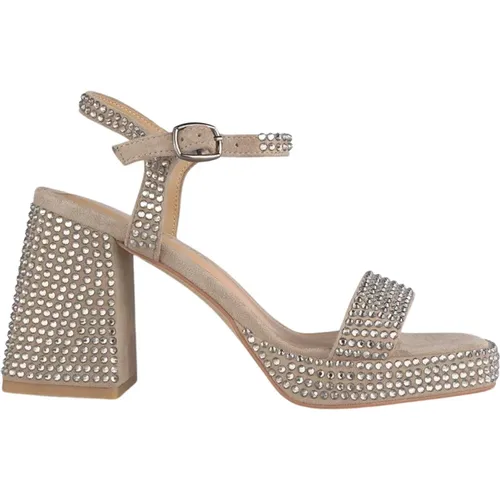 Jeweled Block Heel Sandals , female, Sizes: 4 UK, 5 UK, 3 UK, 6 UK - Alma en Pena - Modalova