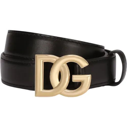 Belts, female, , Size: 75 CM Leather Belt with Gold Logo Buckle - Dolce & Gabbana - Modalova