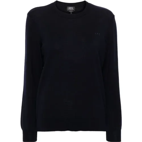 Blauer Wollpullover mit Besticktem Logo - A.P.C. - Modalova