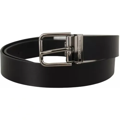 Belts, unisex, , Size: 85 CM Leather Belt with Engraved Logo and Metal Buckle - Dolce & Gabbana - Modalova