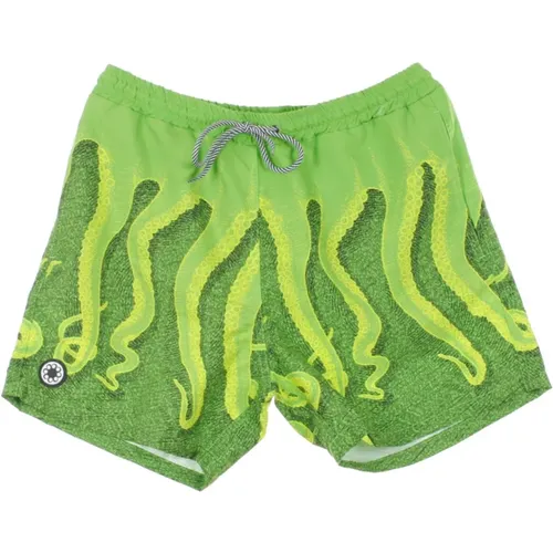 Beachwear, male, , Size: XL Swim Trunks in Kiwi/Lime Color - Octopus - Modalova